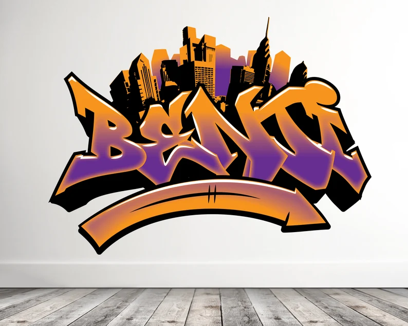Personalized Name Graffiti Urban City And Arrow Wall Art -Teen Room Decal